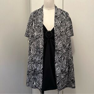 Notations! Black & White Print Cardigan with Attached Decorative Camisole
